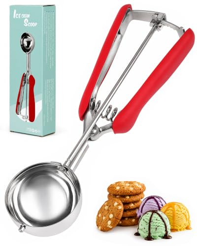 Huglux 6cm Large Ice Cream Scoop, Cookie Scoop with Easy Trigger Release | Easy Trigger Release, 304 Stainless Steel , Non-Slip Grip, Dishwasher Safe