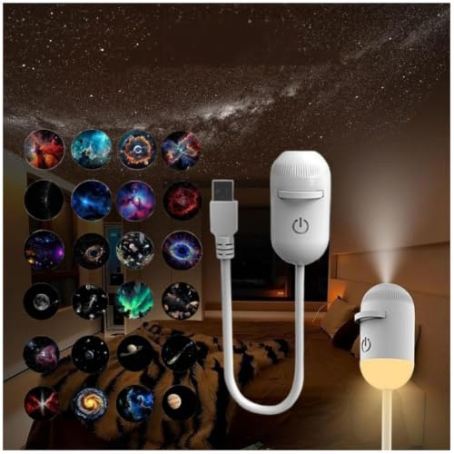 Proiettore Notturno Galassia 2 in 1, Proiettore USB per Cielo Stellato con luminosità regolabile, Portatile Plug-And-Play Hd Star Projector Proiettores(Con 24 Film)[Classe di efficienza energetica A]
