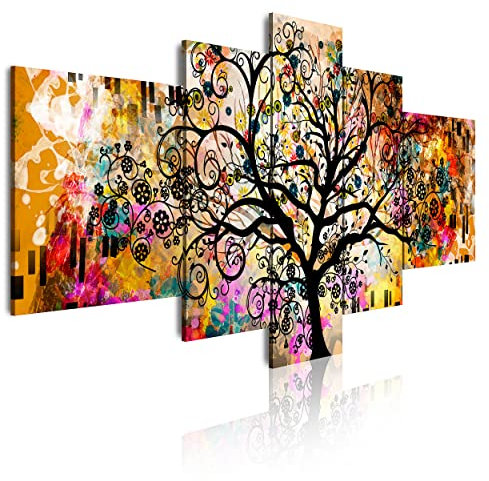 DekoArte 429 - Cuadros Modernos Impresión de Imagen Artística Digitalizada | Lienzo Decorativo Para Salón o Dormitorio | Estilo Abstracto Arte Árbol de la Vida de Gustav Klimt | 5 Piezas 180x85cm XXL