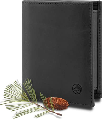 Wolfstrøm Geldbörse Herren Damen Leder Klein Münzfach RFID Hochformat 'Svåla' – Mini Portemonnaie, Slim-Wallet NFC Karten Schutz Dünn – Brieftasche, Portmonee, Geldbeutel Männer – Schwarz