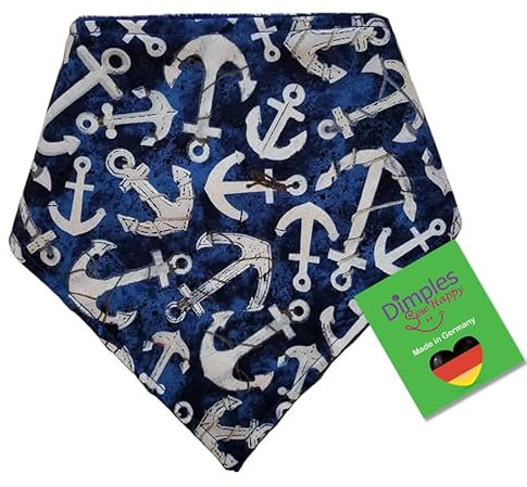 Dimples Hundehalstuch - Anker und Rettungsringe dunkelblau - Halstuch, Bandana, Dreieckstuch für Hunde Welpen und Katzen - Tier Besitzer Geschenk - Handgemachtes Accessoire 30cm