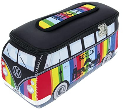 BRISA VW Collection - Volkswagen Neopren Universal-Schmink-Kosmetik-Kultur-Reise-Apotheke-Tasche-Beutel im T1 Bulli Bus Design (Berlin/Bunt/Groß)