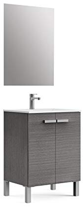 Baikal Mueble de Baño Neo, Dos Puertas, Mueble con Patas. Varios Acabados y Medidas. Melamina 16mm. Mueble MONTADO. 2 Puertas con Espejo 60 cm Ceniza