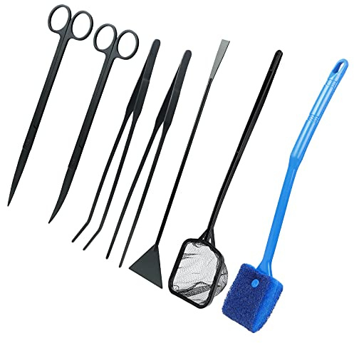 7in1 Edelstahl Aquascaping-Set: Aquarium-Werkzeug mit Scheren, Pinzette, Spatel für Aquarien-Pflanzen-Trimmen und Fische