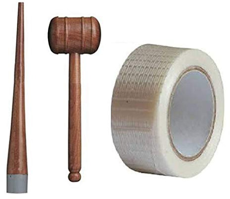 Kalindri Sports Cricket Bat Care Accessories Equipment Set of Wooden Knocking Mallet Hammer, Cricket Bat Grip Cone and Fibre Protection Tape Roll