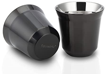 Easyworkz Stainless Steel Espresso Cup 2pcs Set Double Wall Insulated Metal 150ml Demitasse Cups
