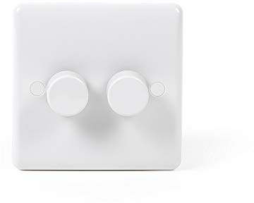 Lieber Silk White 2 Gang 2 Way Trailing Edge Dimmer Switch 100W LED (250w Halogen/Incandescent) - Curved Edge