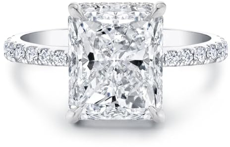 Bo.Dream Radiant Cut 3ct Cubic Zirconia Engagement Rings for Women Platinum Plated Sterling Silver Size 6