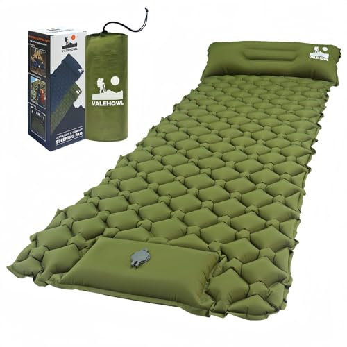 VALEHOWL Verdicktes Aufblasbare Isomatte mit Fußpumpe und Kissen, Ultraleicht Camping Luftmatratze für Outdoor, Wandern, Bikepacking