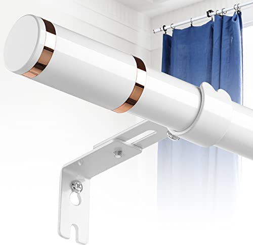 Weiß Gardinenstangen mit goldenen Endstücken, 76-224 cm Weiße Gardinenstangen für Fenster, 2,5 cm Schwerlast-Gardinenstangen-Set Wohnzimmer & Outdoor