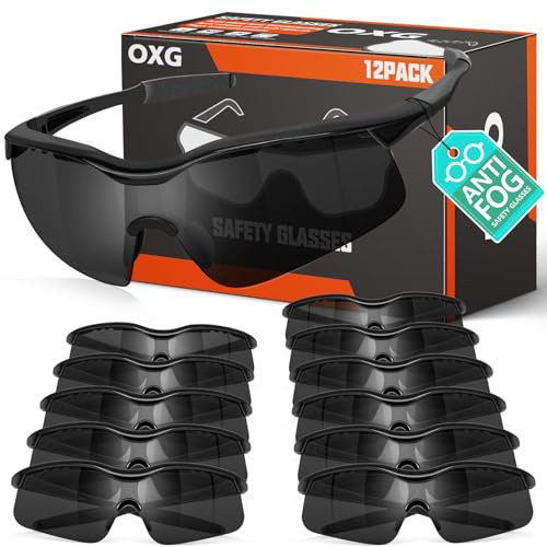 OXG 12 Pack Anti Fog Tinted Safety Glasses for Men, ANSI Z87.1 Safety Goggles Impact Scratch Resistant Eye Protection for Shooting, Work, Construction