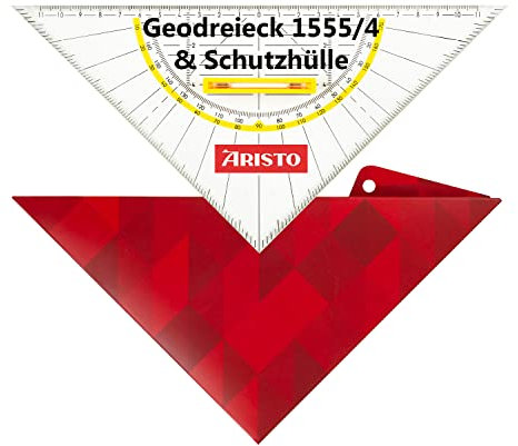 Aristo AR18034B Geodreieck AR1555/4 inkl. Geocover Schutzhülle (Hypotenuse 25cm, lösbarer Griff, Tuschenoppen, Geocover mit Lochung und Magnetverschluss) basic