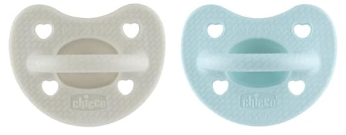 Chicco Physio Luxe Chupete para Bebés 6-16 Meses, Chupete recién nacido, 100% Silicona Suave y flexible, Pezón Suave, Apoya Respiración Fisiológica y Desarrollo Boca, Gris y Azul, 2 ud