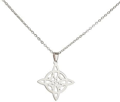 kkjoy Collier Noeud de Sorcière en Acier Inoxydable Collier de Sorcellerie Magique avec Pendentif de Noeud Celtique à 4 Pointes pour Femmes Filles