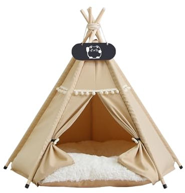 Whiwhi Tipi Zelt für Haustiere mit Doppelseitigem Kissen Hundezelt Abnehmbar und Waschbar Luxery Hundehöhle Katzenzelt und Haustierhäuser 40x40x50cm