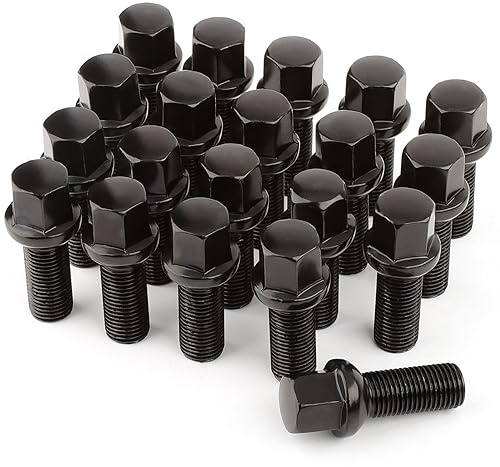 GAsupply 20pcs R13 Ball Seat Alloy Wheel Bolts | M14x1.5, 28mm Thread, 17mm Hex | Replacement Bolt Kit for Most Audi Volkswagen OEM WHEELS (Black)
