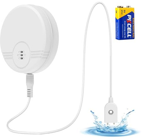 Erdiegle Water Leak Detector, 135dB Water Sensor Alarm Flood Detector for Basements, Bathrooms, Laundry Rooms, Kitchens, Garages, and Attics, 6F22/9V Batteries Included (1 pack)