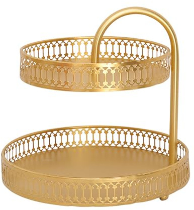 Lvpradior tårtställ med 2 nivåer, guld fat för eftermiddagsté, runt muffinsställ, fat för frukt, efterrätt, serveringsfat för fester, tårtställ för jultårta (randig)