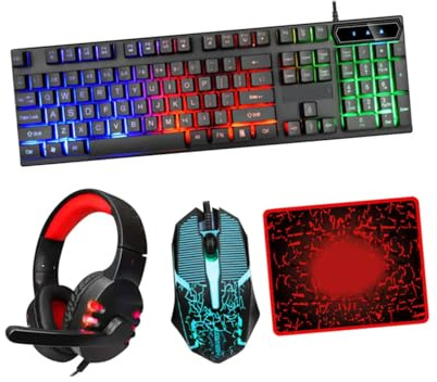 BESTonZON Gaming Keyboard Mouse Headphone Combo Ergonomic Mouse for Gamer Backlit Wired Computer Usb Keyboard and Gaming