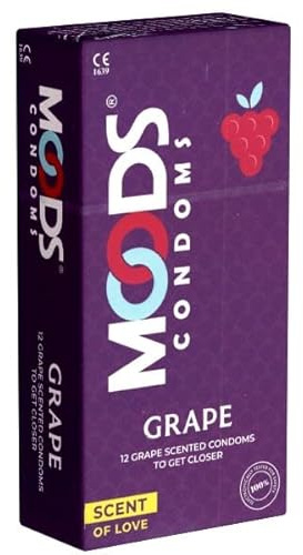 MOODS Grape Condoms - 12 lila Kondome für überraschendes Vergnügen, süßes Trauben-Aroma