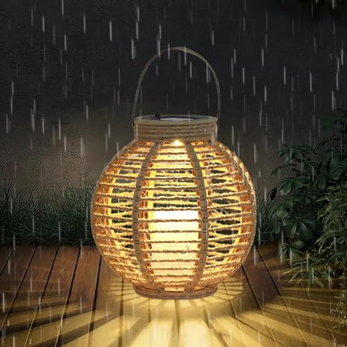 Solarlaternen für Außen IP44 Wasserdicht Solarlampen Hängend Stehend Gartenleuchte LED Solarleuchten Gartendeko Solar Tischlampe Vintage Solar Hängelampe für Balkon Terrasse Innenhof Hanfseil Deko