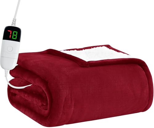 BOMOVA Heated Electric Blanket Twin - 62 x 84 Heating Blanket with 10 Heating Levels & 8 Hours Auto Off, Warm Flannel Blanket, Christmas Birthday Gifts for Women