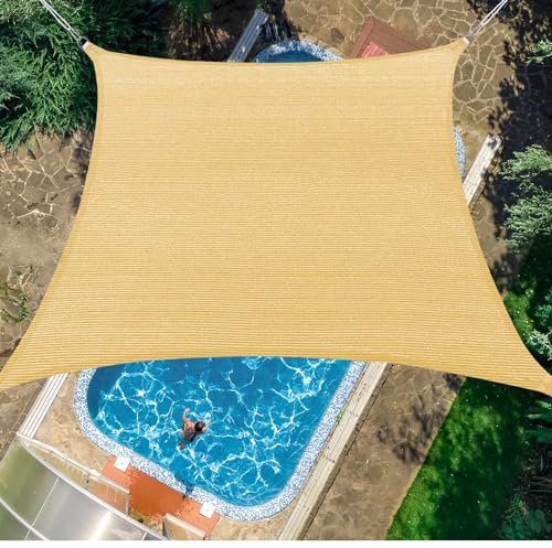 Minicoco Sun Shade Sail 4X2M Garden Shade Sun Sail Rectangle Sun Canopy for Garden 85% UV Block with Rope Snap Hook for Outdoors Garden Party Pale Yellow Waterproof Pergola Cover