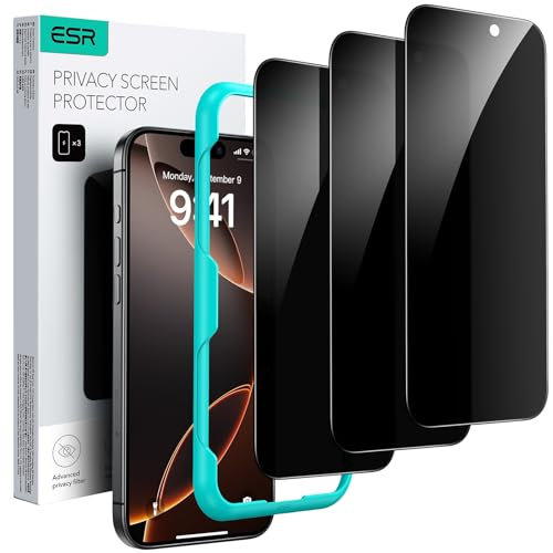 ESR für iPhone 16 Pro Max für Panzerglas Sichtschutz 3 Stück, Sichtschutz Panzer Schutz Glas, Sichtschutzfolie mit einfachem Befestigungswerkzeug, mikrogebogene Kanten, 9H Härte, Blasenfrei