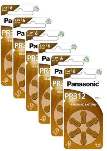 PANASONIC Pack of 6 Blister Packs of 6 Batteries PR312 Zinc Air for Hearing Aids
