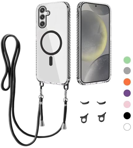 MBSLFY Handyband Handyhülle für Samsung Galaxy S24 Hülle mit Band [Kompatibel mit Magsafe] Transparente Magnetisch mit Abnehmbar Schutzhülle kompatibel mit Samsung Galaxy S24, Schwarz
