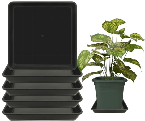 TNTIWQ Lot de 5 soucoupes carrées de 15 cm pour pots de 12,7 cm – Plateau d'égouttement en plastique pour intérieur et extérieur (noir, 15 cm)
