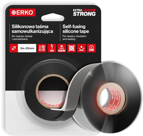 ERKO Selbstverschweißendes Silikonband Schwarz, Wasserdicht 3m x 25mm | Extra stark, hochelastisch, hitzebeständig, wasserdicht, für Reparaturen, Isolierung und Abdichtung von Rohren und Kabeln