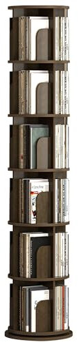 Drehbares Bücherregal, drehbares Bücherregal, 360-Grad-Eckregal, bodenstehendes Bücherregal, schmales Bücherregal-Organizer für kleine Räume (Walnuss, 6 Ebenen)