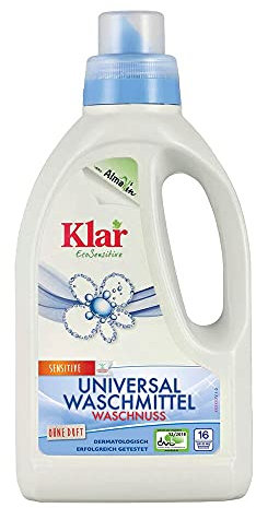 Klar eco Sensitive Universalwaschmittel Waschnuss 6x750ml, ohne Duft, 16 Waschladungen, für Allergiker, vegan