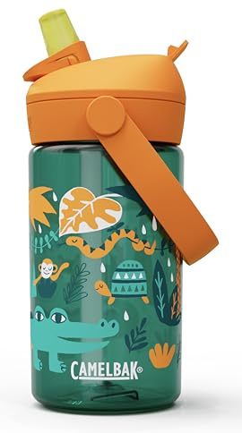 CamelBak Thrive Flip Straw Kids Water Bottle with Bite Valve, Tritan Renew Design for School and Travel, 14oz, Jungle Animals