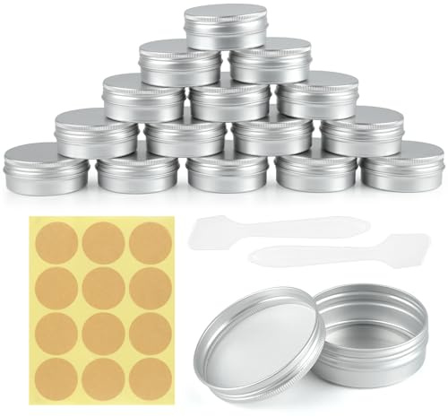 15 Piezas Aluminio Tarros Cosmeticos, 60ml Cremedosen zum Befüllen, Botes de Viaje, Rellenar Latas Pequeñas con Tapas para Labial Almacenar, Cosméticos, Lociones, Cremas
