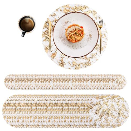 MOAMUN 60 Set di Tovagliette Rotonde Oro Tovagliette Usa e Getta e Sottobicchieri, Sottopiatti Rotondi Eleganti, Tovaglietta Colazione Ultrasottili Per Casa Ristorante l'Hotel Festa Di Matrimonio