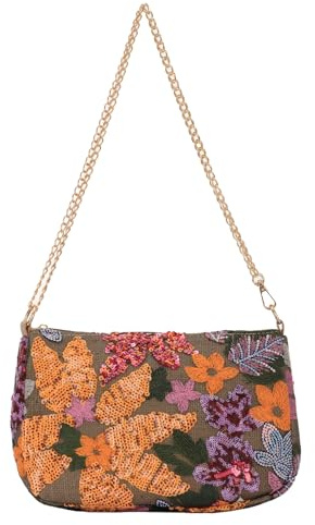 SUKUTU Pailletten Stickerei Floral Kette Umhängetasche Damen Clashing Abendtasche