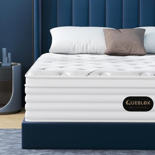 Queblox 4FT6 Double Mattress, 11 Inch 7-Zone Pocket Sprung Mattress with Memory Foam and Soft Knitted Fabric, Medium Firm, Motion Isolation White 135x190x28cm