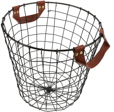 ABOOFAN Cesto Manico Portatile Porta Legna in Ferro Nero Rotondo e Grande Capacità per Uso All'aperto e Casa Rustica