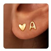 JIAOGE Mothers Day Gifts for Mom Daughter - Stud Earrings for Girls Kids Jewelry Gold Studs Earrings for Women Heart Initial A Hypoallergenic Earring for Girl Gifts for Girls Gift for Teen Girl Gifts