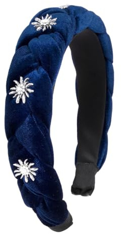 WUSJCOF Trachten Haarreif Samt Haarschmuck Dirndl Edelweiss Stirnband Geflochten Breit Haarband Vintage Gepolsterte Haarreifen Mode Kopfschmuck für Damen und Mädchen (Dunkelblau)