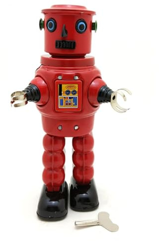 AYUNJIE Wind Up Toy MS640 Mechanical Robot Tin Toy Creative Vintage Kids Gift for Boys Girls Parent-Child Interaction (Red)