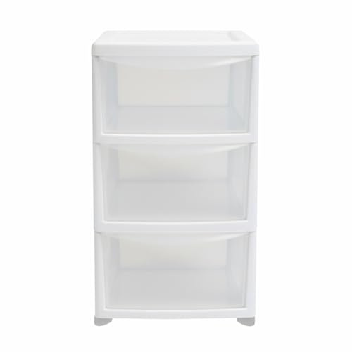 Sidsons - Large Plastic Storage Drawer Unit - Stackable Transparent Units - Clear Drawers for Home, Office Makeup Organiser - Compact Organiser Chest - Multi-Room Storage Solution (White, 3 Tier)