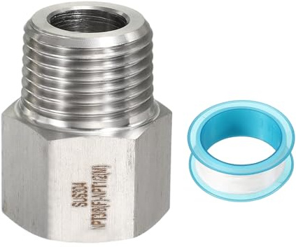 PATIKIL 304 Stainless Steel Forged Pipe Fitting, 3/8 NPT Female to 1/2 NPT Thread Adapter Hex Pipe Fitting Adapter for Hose Line Connection Convert, Silver(1.3x1.06)