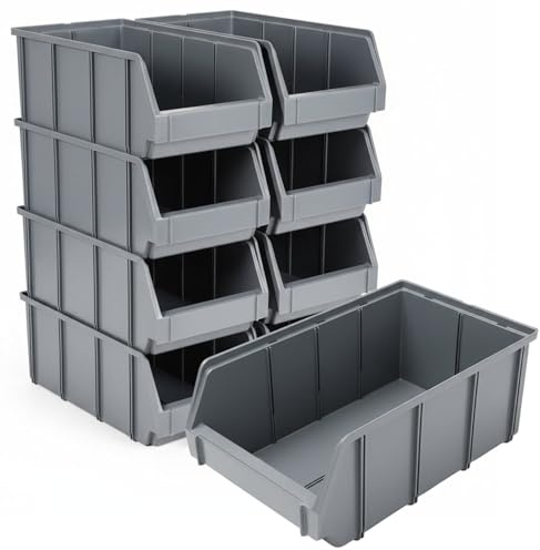 RODOPI 9er Set Stapelboxen, Größe XL | Sichtlagerkästen 489x304x185mm | Robuste Lagerboxen für Werkstatt, Garage, Keller | Aufbewahrung für großes Werkzeug & schwere Teile | Anthrazit