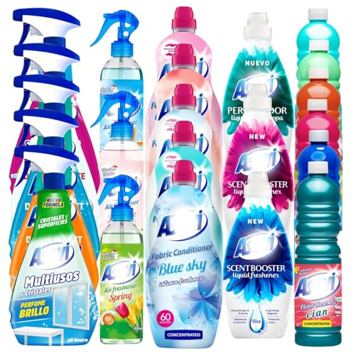 Mix & Match Any 5 Household Spanish Cleaning Products Bundle Concentrated Floor Cleaner 1L, Air Freshener Spray 400ml, Fabric Softener 1380ml 60 Washes, Scent Booster 720ml & Disinfectant 750ml Trigge