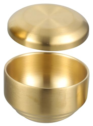 Bol à Soupe en Acier Inoxydable 304 Double Paroi avec Couvercle 1pc | Format Rond, Finition Or, pour Familles et Restaurants, Bol de Riz Coréen Cuisine