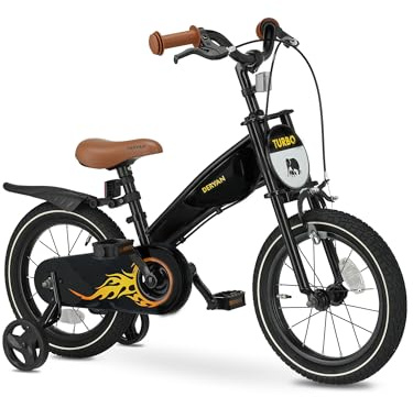 Deryan Bicicleta para Niños 14 Pulgadas 3 en 1 sin Pedales con Sillín y Manubrio Ajustables para Niños y Niñas Turbo Negro