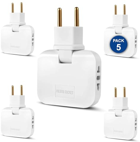5-pack tjuv platt 3-uttag med tunn design för små utrymmen - platt väggtjuv med 180° vridbart huvud - amerikansk och europeisk adapter | 3-stjärnor (antal 5)